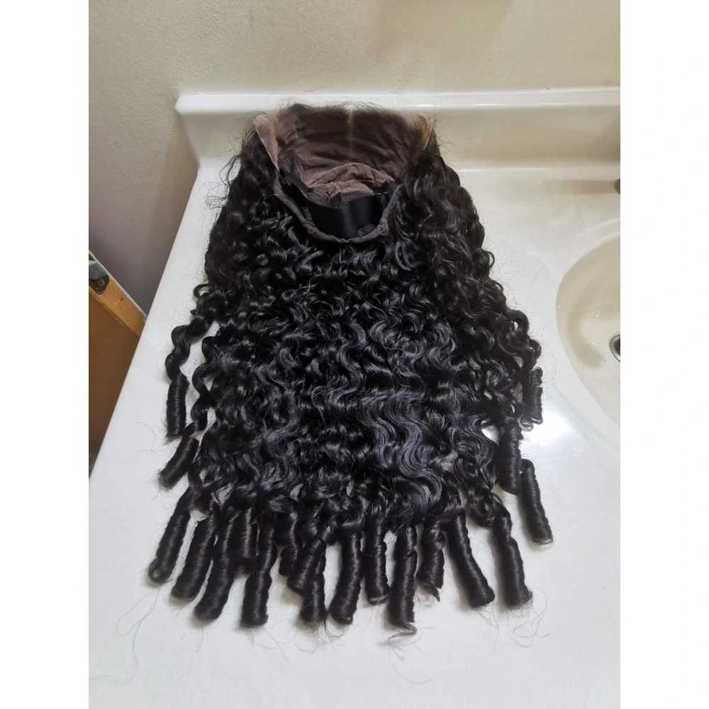 Quality Natural Black Burmese Curly Raw Human Hair Glueless Front Lace Wig 28